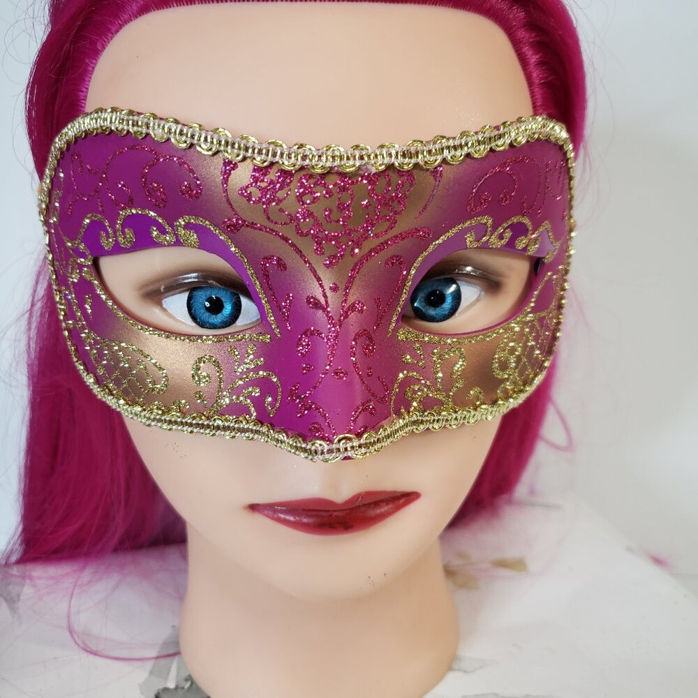 Adult Pretty Pink Glitter Venetian Masquerade Party Eye Mask womens